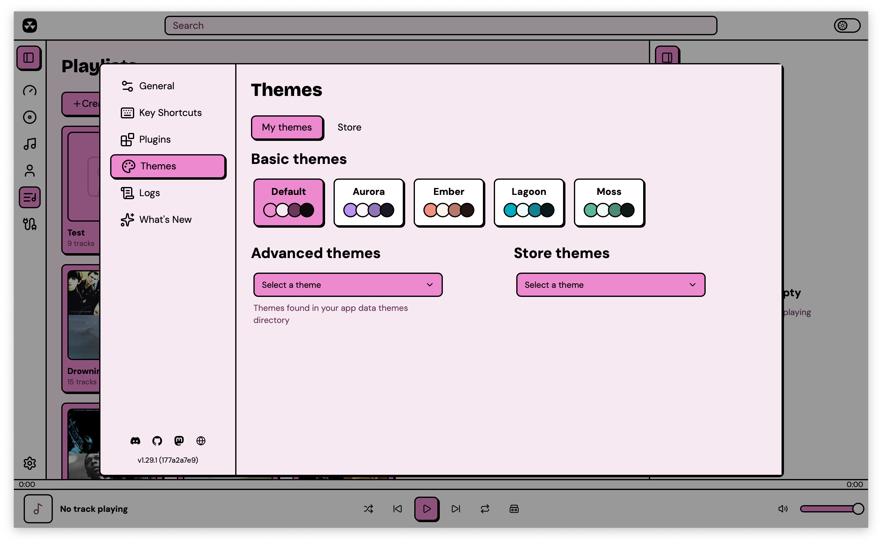 The themes view showing available themes