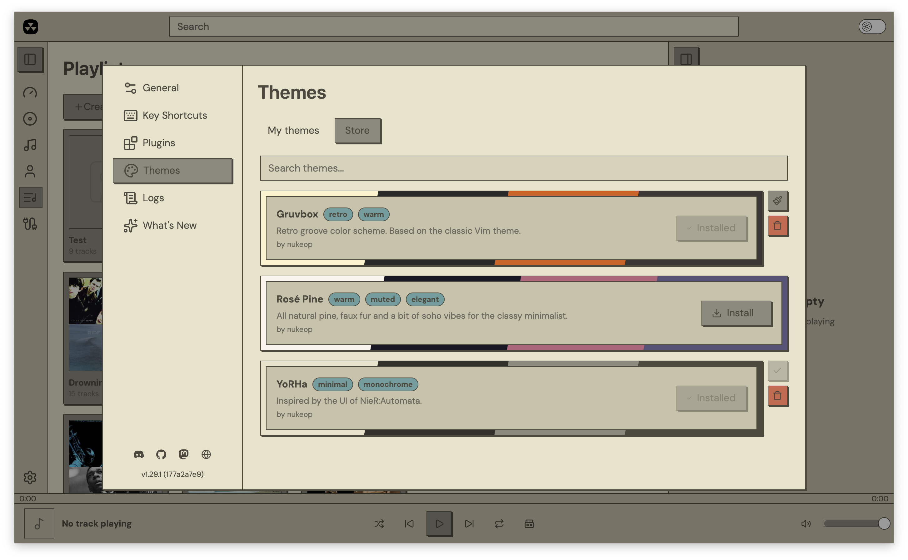 An installed store theme applied to the player