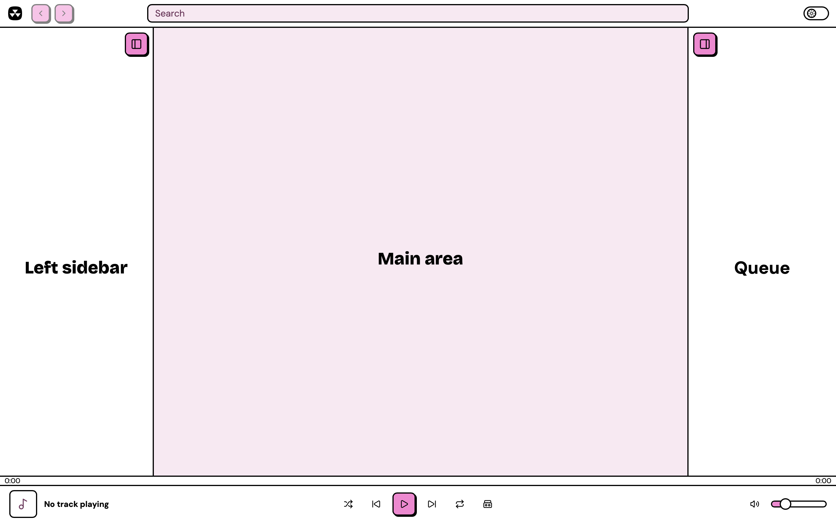 The Nuclear app layout, showing the five main areas