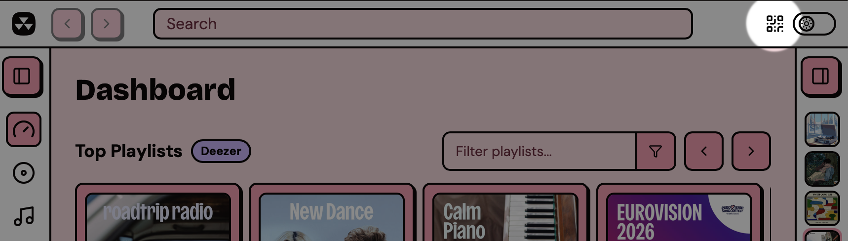 The top bar of Nuclear with the QR code icon highlighted