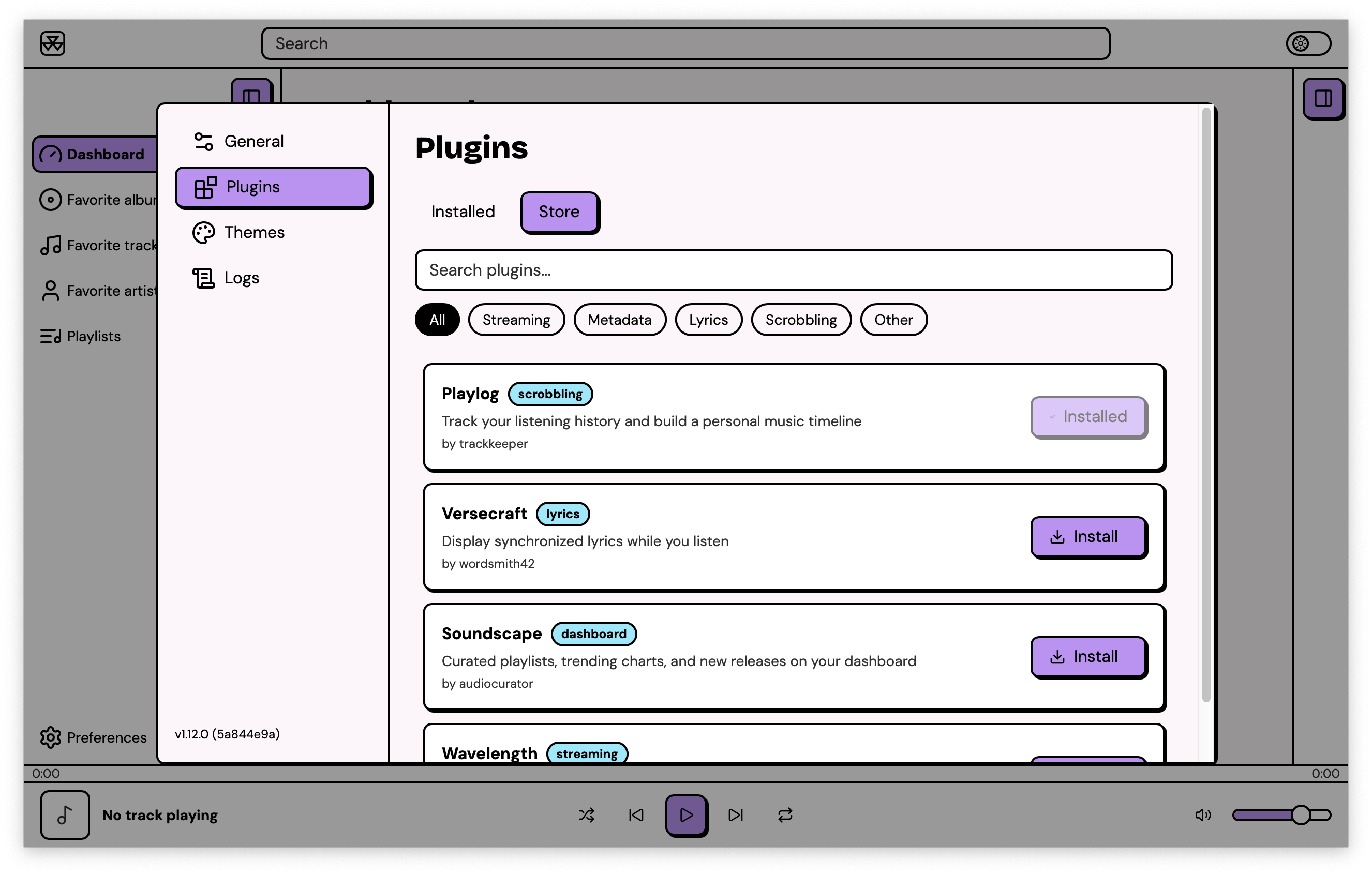 The plugin store showing available plugins