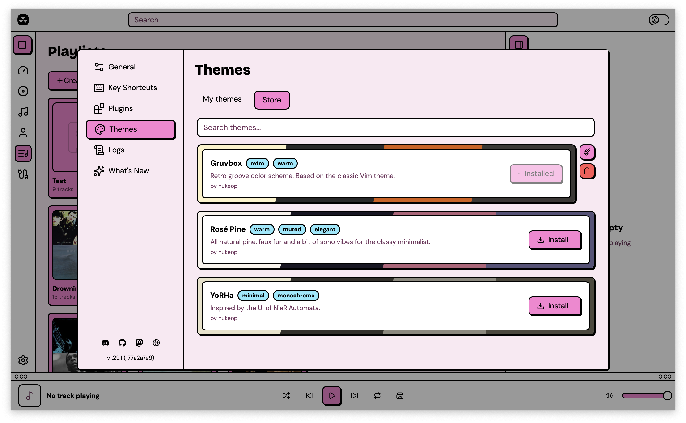 The theme store, showing available themes